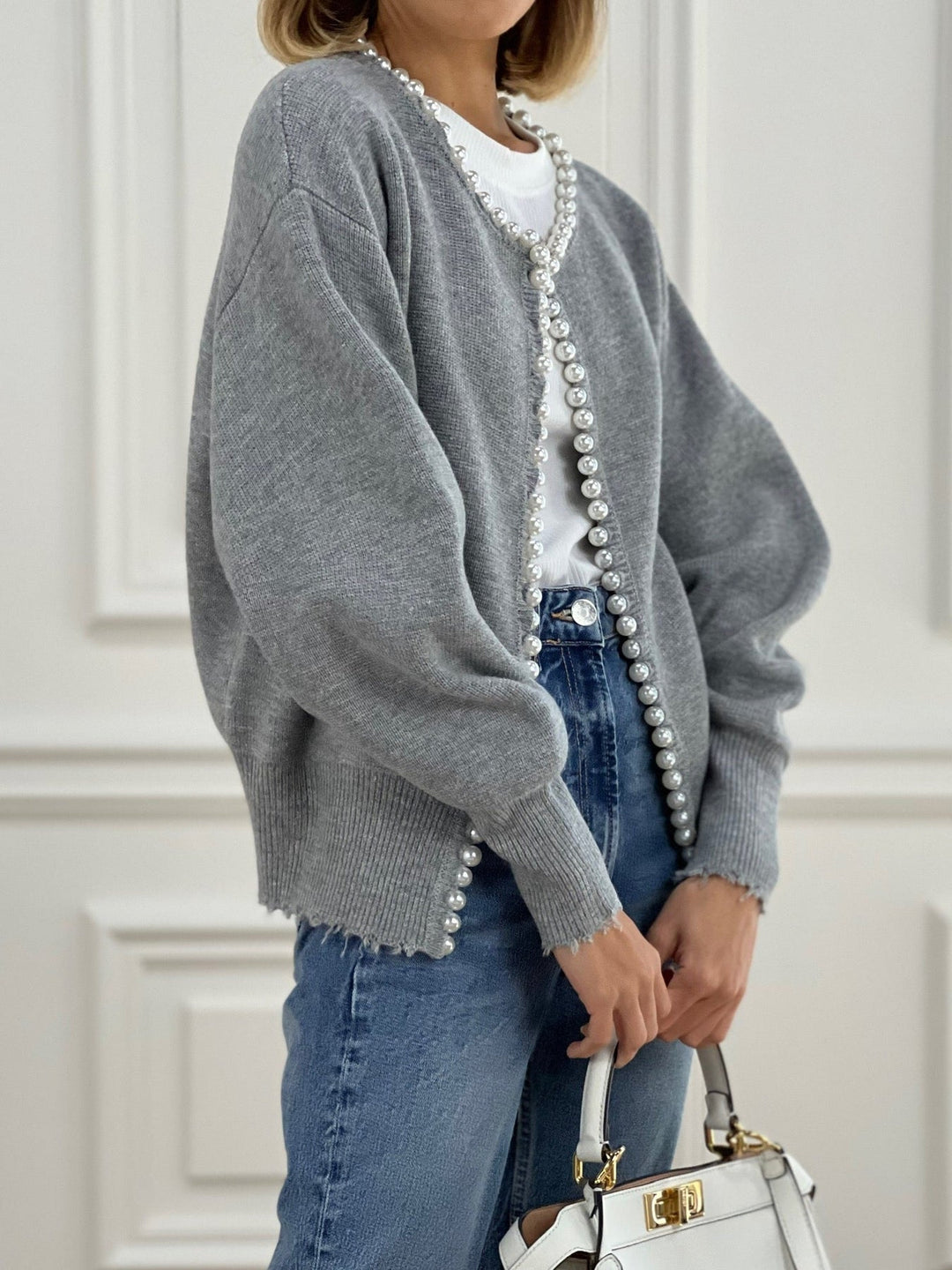 Stilla | Perle Cardigan med revnet kant