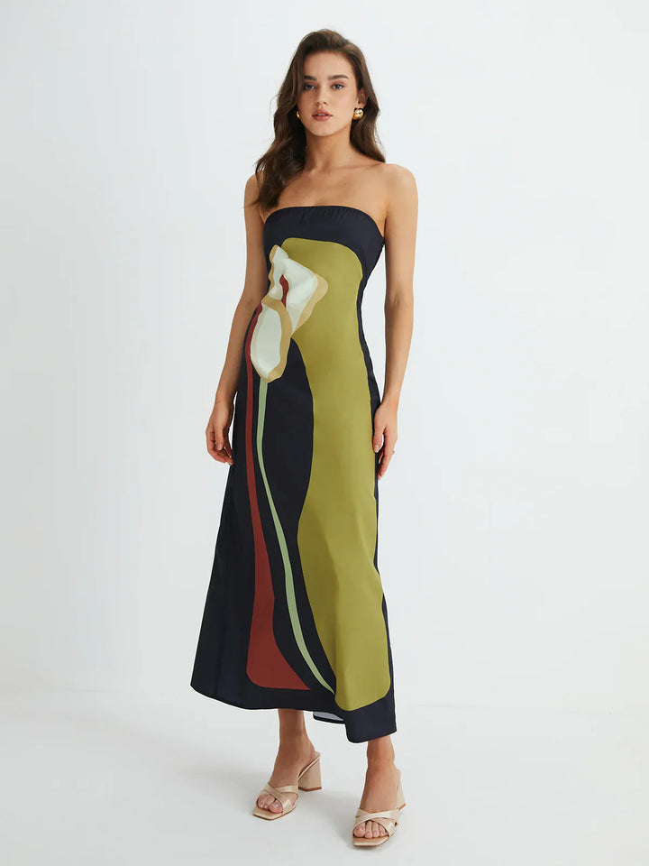 Stilla | Abstrakt Strapless Maxi Kjole