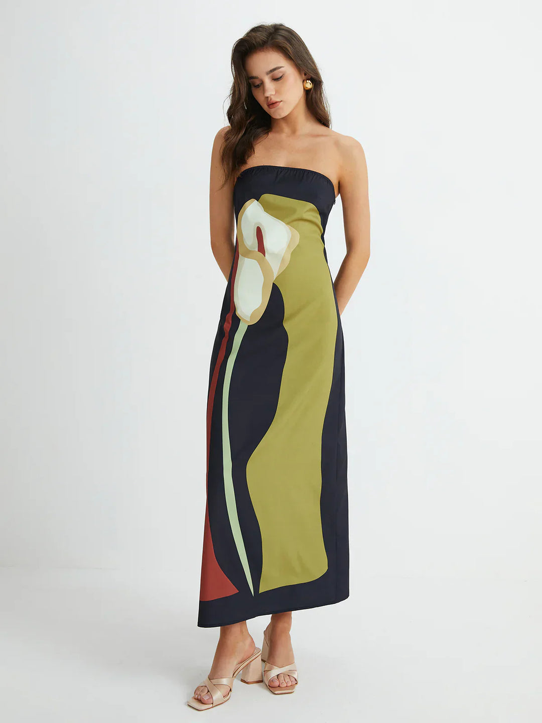 Stilla | Abstrakt Strapless Maxi Kjole