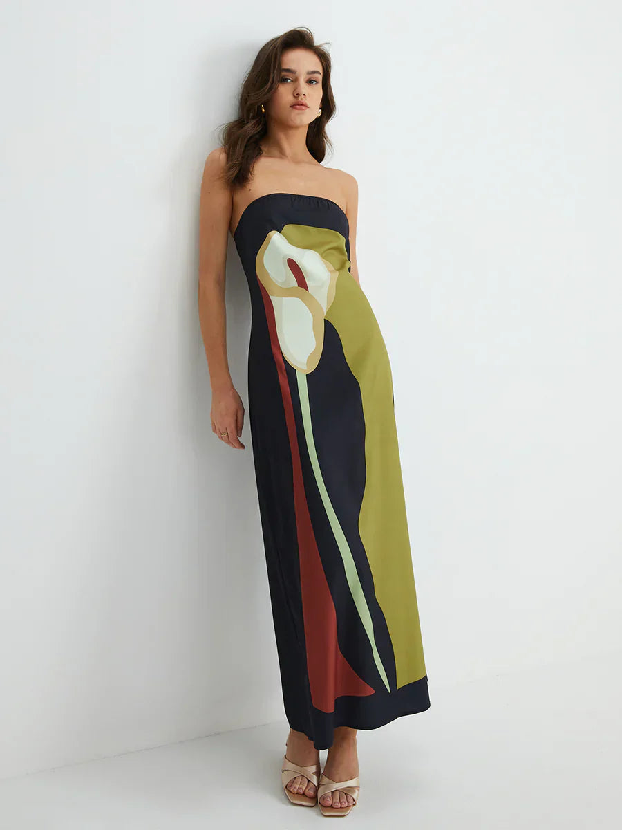 Stilla | Abstrakt Strapless Maxi Kjole