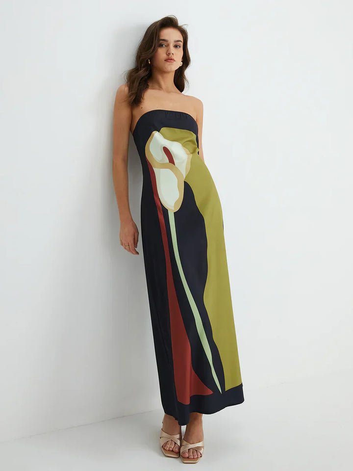 Stilla | Abstrakt Strapless Maxi Kjole