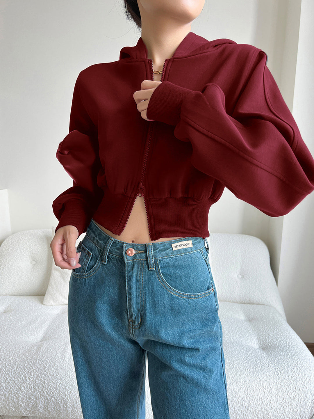 Stilla | Langærmet Zip Crop Hoodie