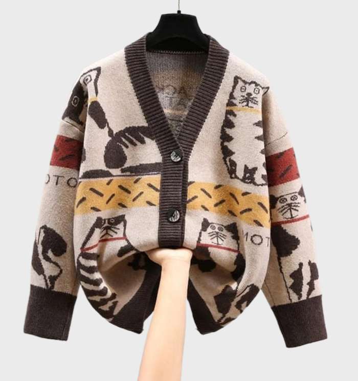 Stilla | Unik Cardigan Med Knapper Og Dyreprint