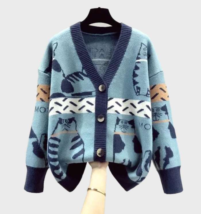 Stilla | Unik Cardigan Med Knapper Og Dyreprint