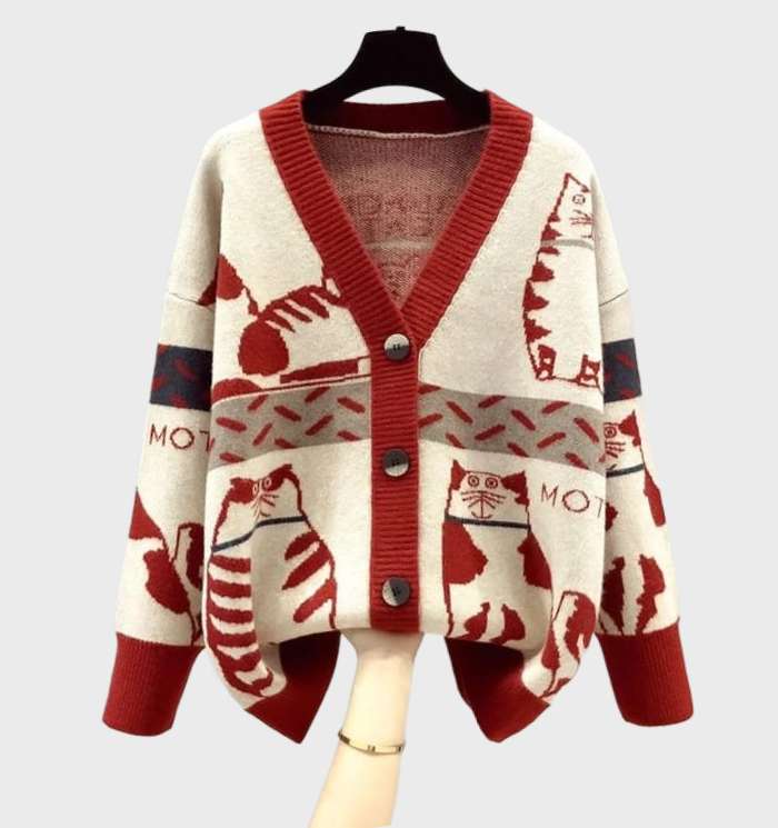 Stilla | Unik Cardigan Med Knapper Og Dyreprint