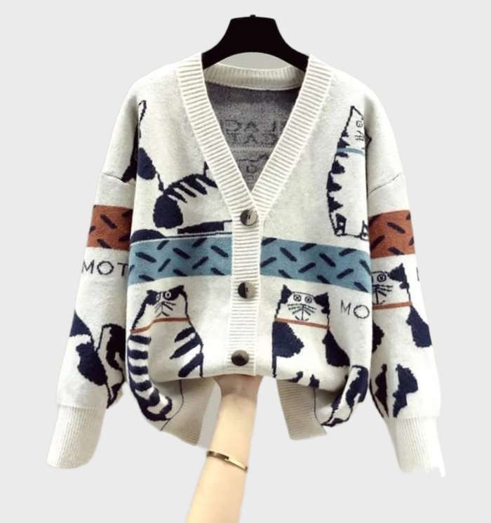 Stilla | Unik Cardigan Med Knapper Og Dyreprint