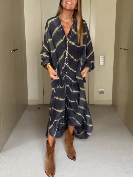 Stilla | Boho Stribet Langærmet Kjole