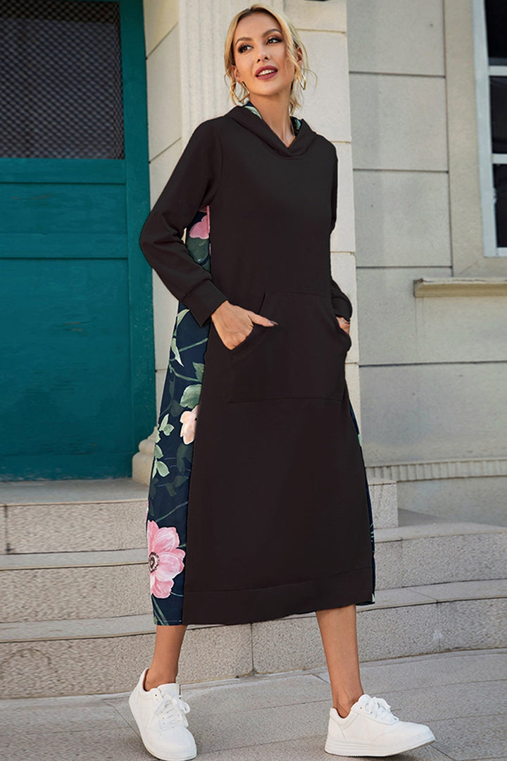 Stilla | Sweatshirt med lange ærmer i bomulds patchworkstil med blomstertryk på ryggen