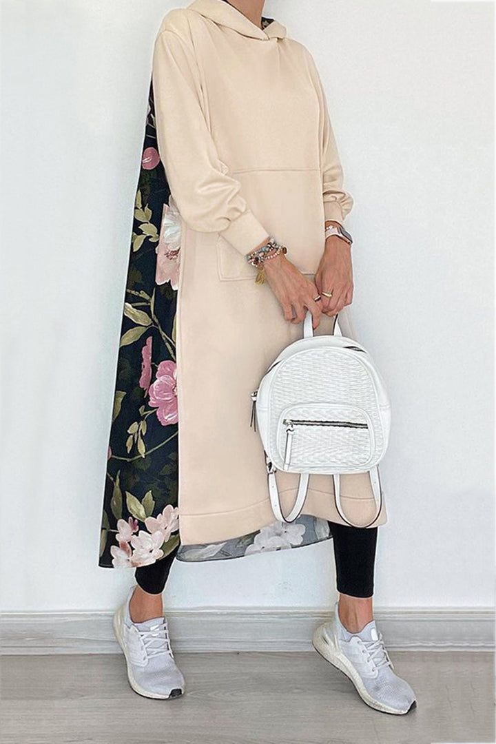 Stilla | Sweatshirt med lange ærmer i bomulds patchworkstil med blomstertryk på ryggen