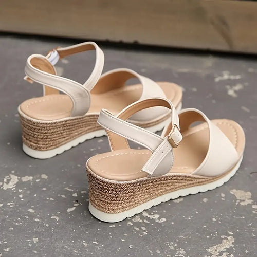 Stilla | Dame Slibehæl Sandaler Peep Toe, Ankebånd, Komfortable Sommersko