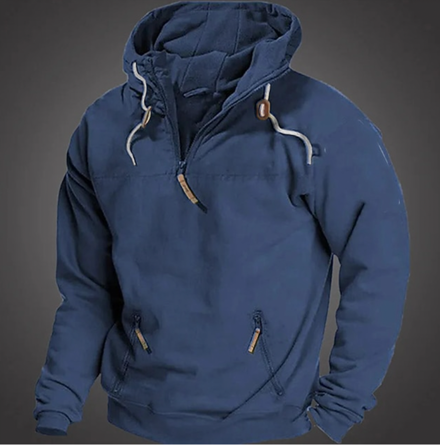 Stilla | Herre Hoodie - Halvlynlås foran med snoretræk hætte