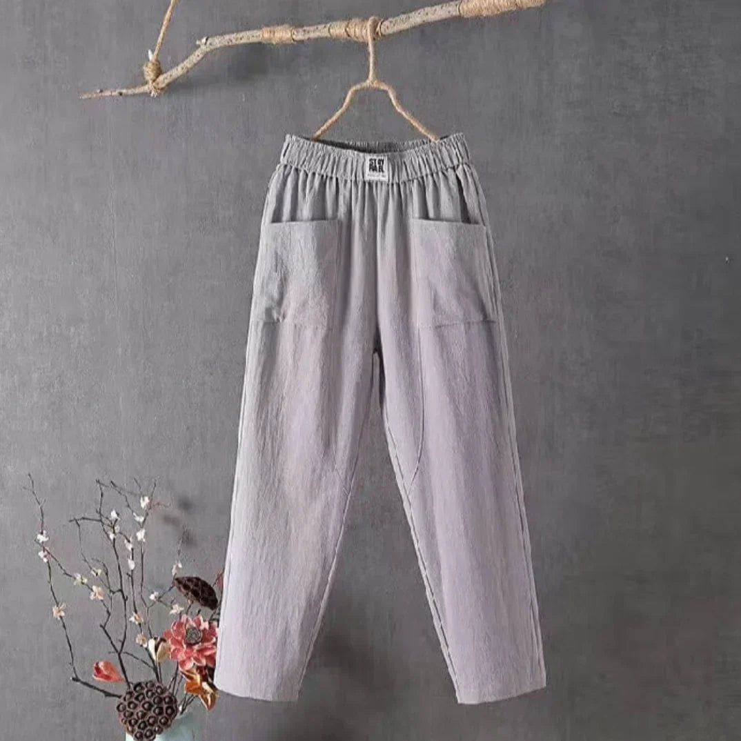 Stilla | Behagelige bomulds-linned-bukser med elastisk talje
