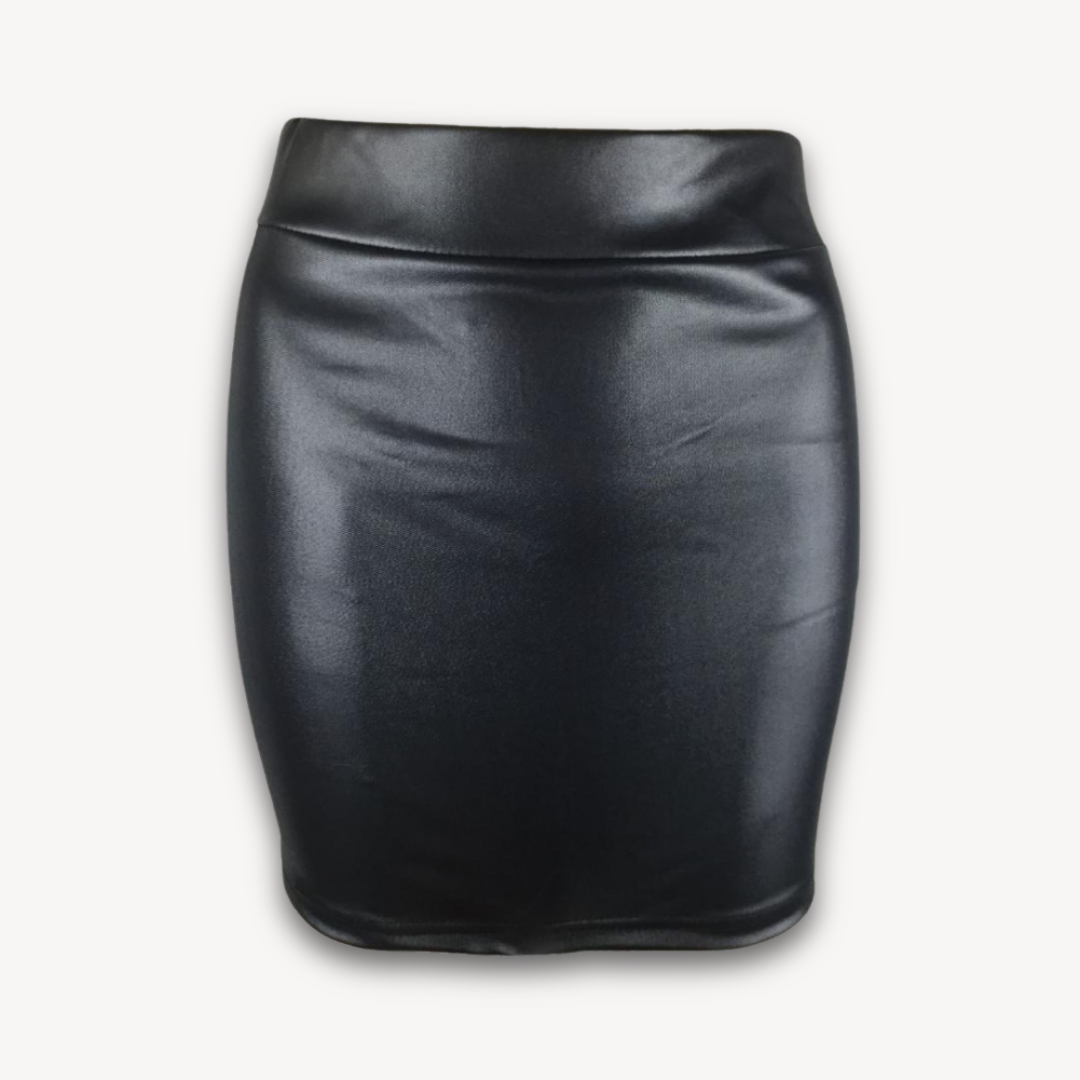Stilla | Kvinders Faux Læder Mini Nederdel Høj Talje Slim Fit Voksen Afslappet Beklædning