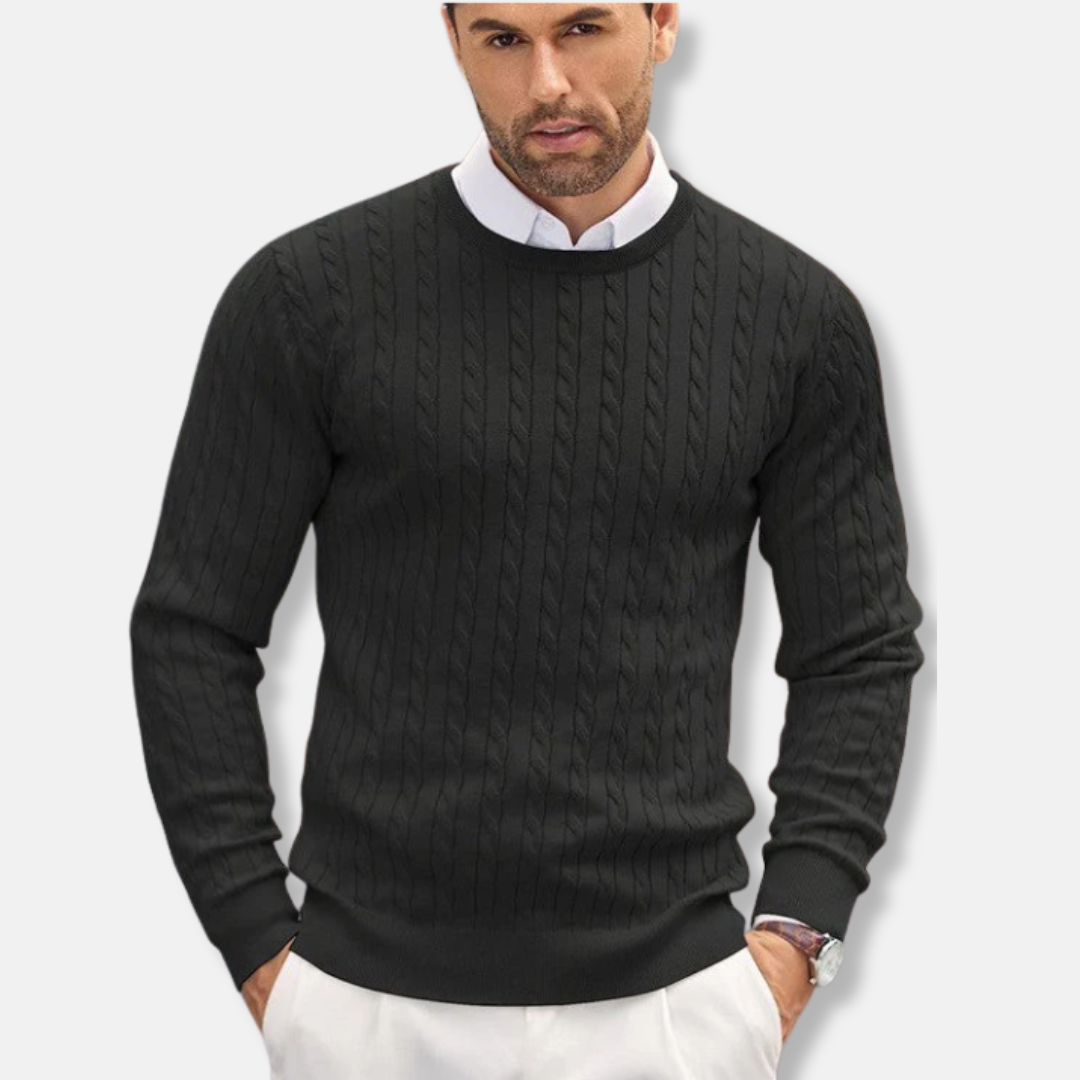 Stilla | Slim Fit Finstrik Rundhals Struktur i Kabelstrik