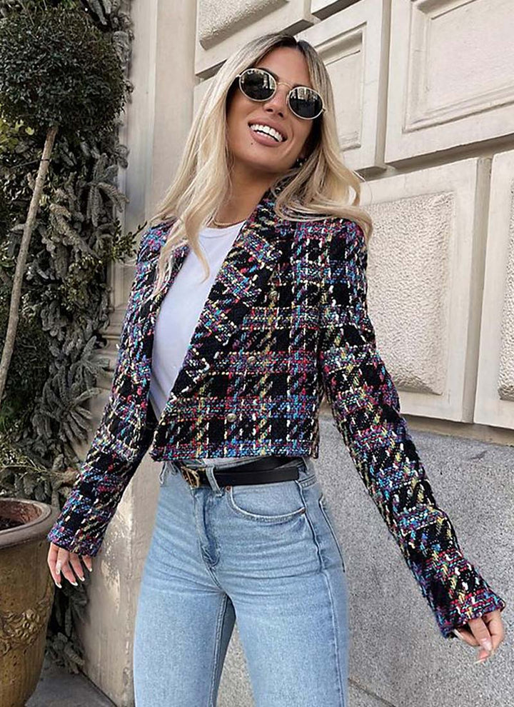 Stilla | Klassisk Tjekket Blazer Til Dame, Kort Jakkesætjakke
