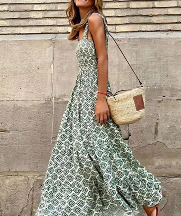 Stilla | Maxi Kjole Med Bohemsk Print: