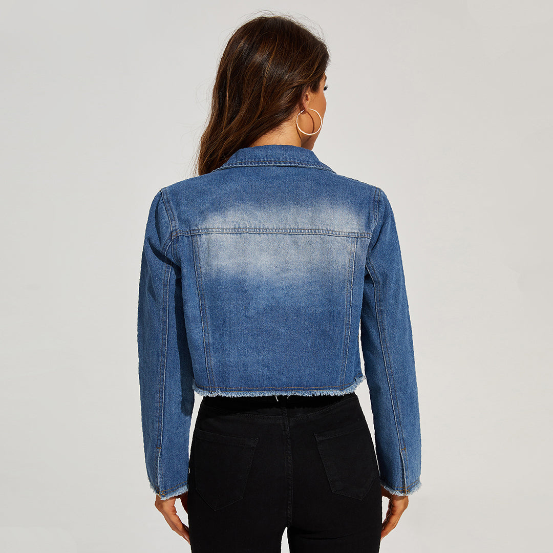 Stilla | Jeansjakke Med Frynse Detaljer Til Kvinder