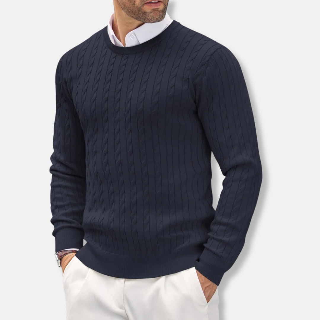 Stilla | Slim Fit Finstrik Rundhals Struktur i Kabelstrik