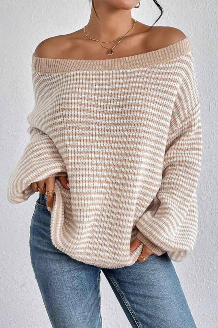 Stilla | Stribet Pullover Med Bådhals og Faldende Skuldre