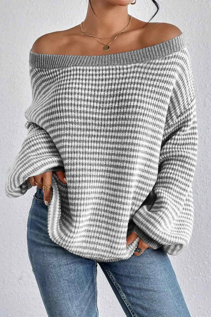 Stilla | Stribet Pullover Med Bådhals og Faldende Skuldre
