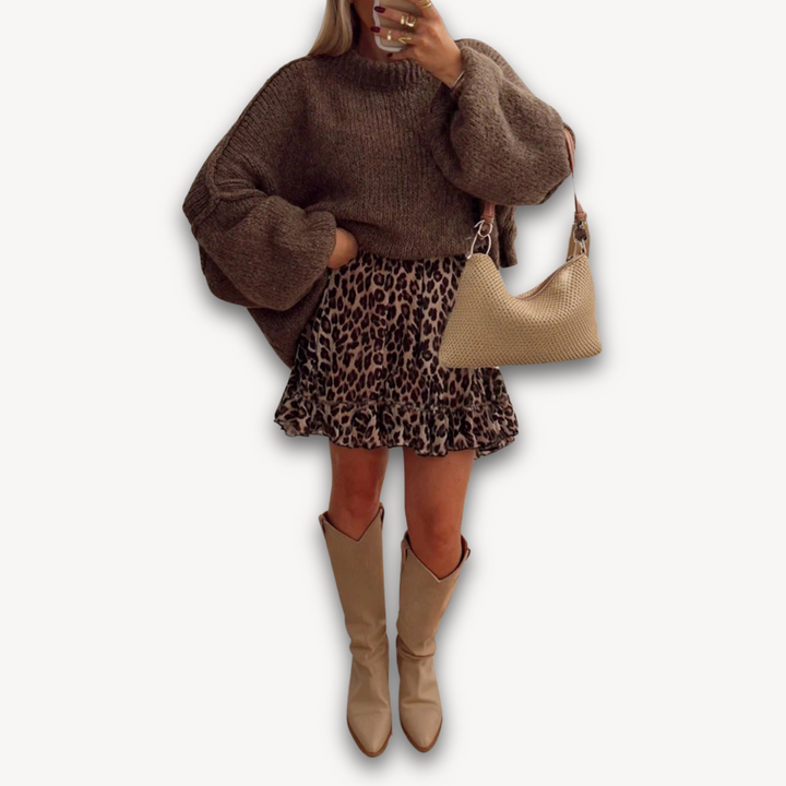 Stilla | Kvinders Leopardprint Mini Skirt Flæsekant Polyester Festtøj