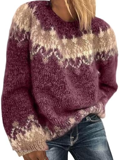 Stilla | Årgang Fair Isle Trøje Overstørrelse, Blødt Fleece, Lange Ærmer, Varm Crewneck