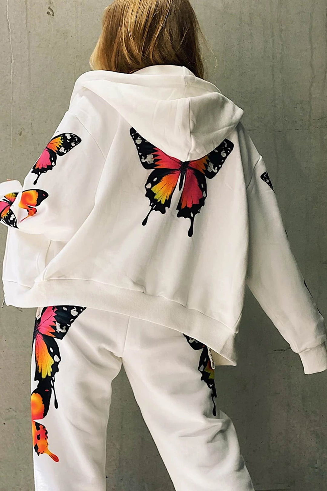 Stilla | Hættezip-sweatshirt med lynlås og sommerfugletryk