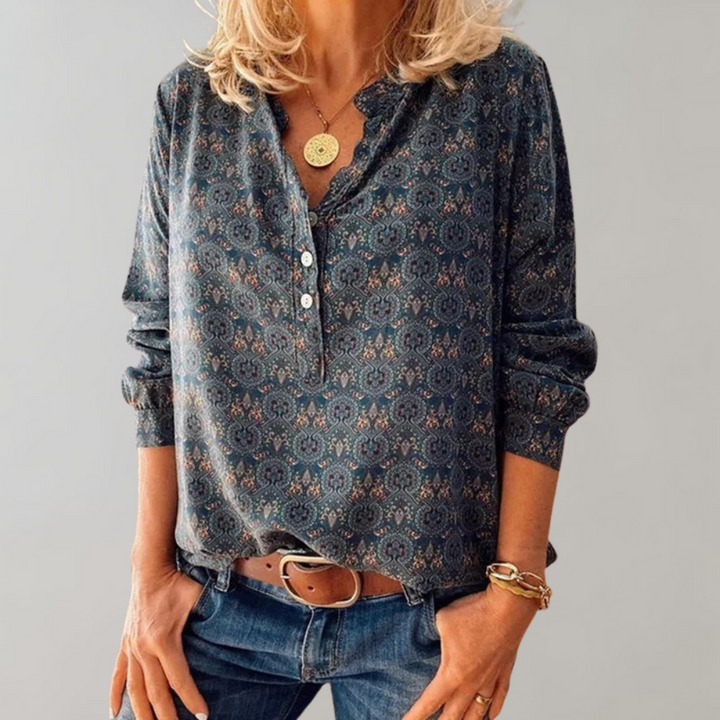 Stilla | Vintage Stilfuld Langærmet Bluse