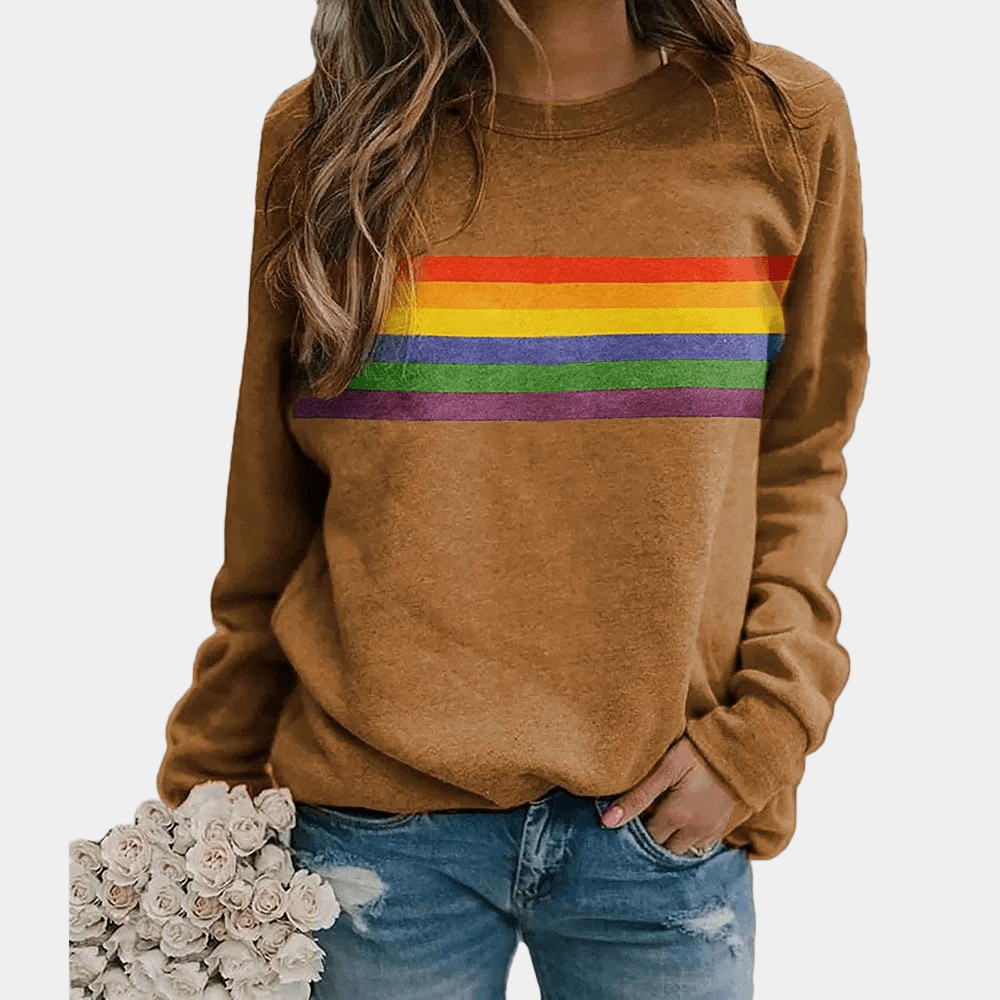 Stilla | Farverig Stribet Rundhalset Sweater