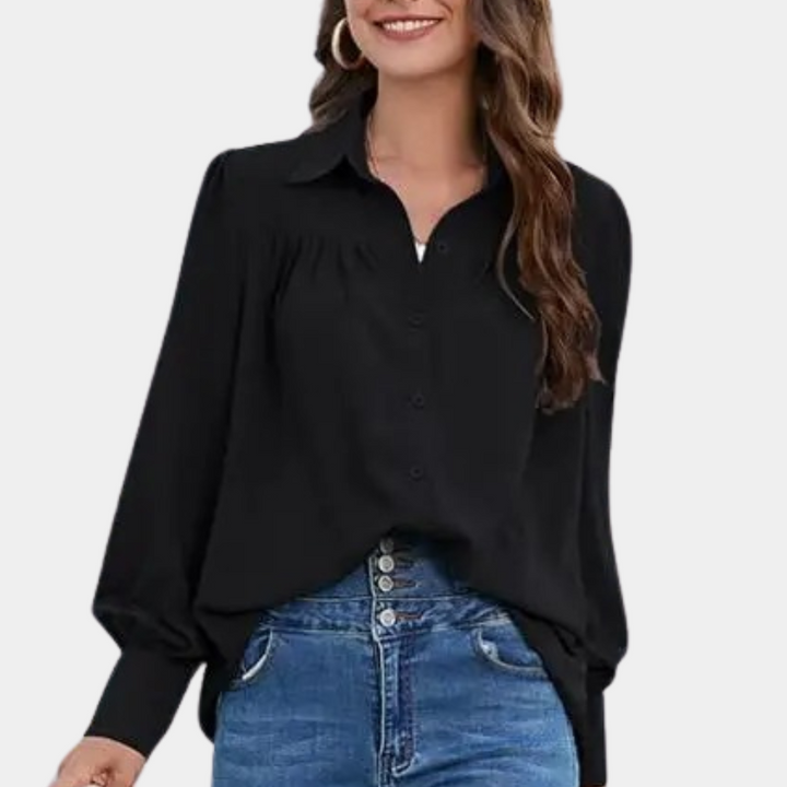 Stilla | Elegant Og Feminin Bluse Med Fald Og Lange Ærmer
