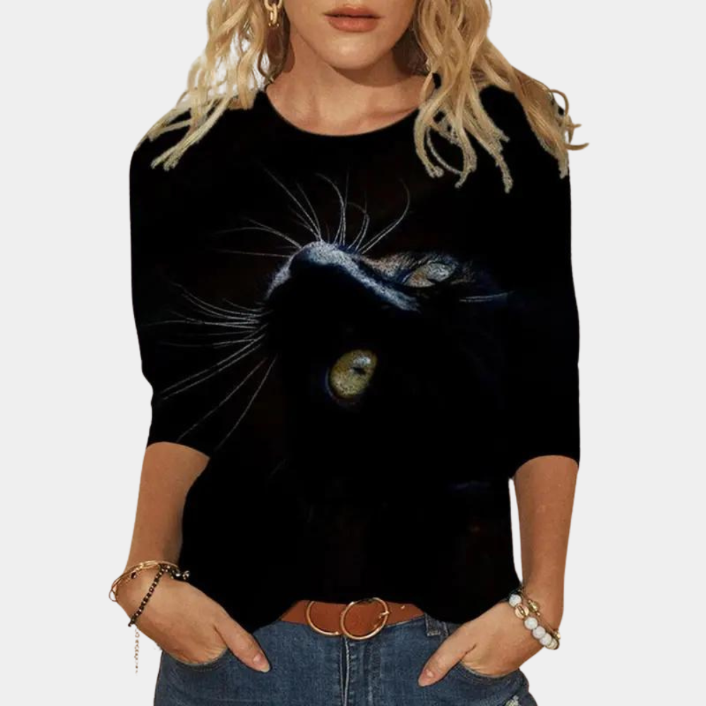Stilla | Unik Katteprint Kvinders Bluse