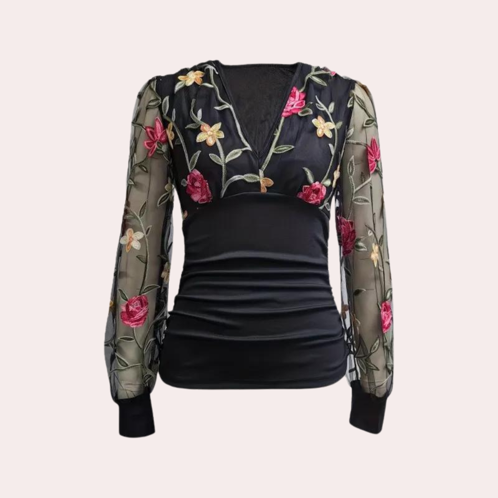 Stilla | Dame Top Med Blomsterbroderi