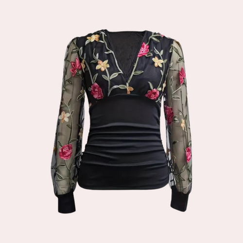 Stilla | Dame Top Med Blomsterbroderi