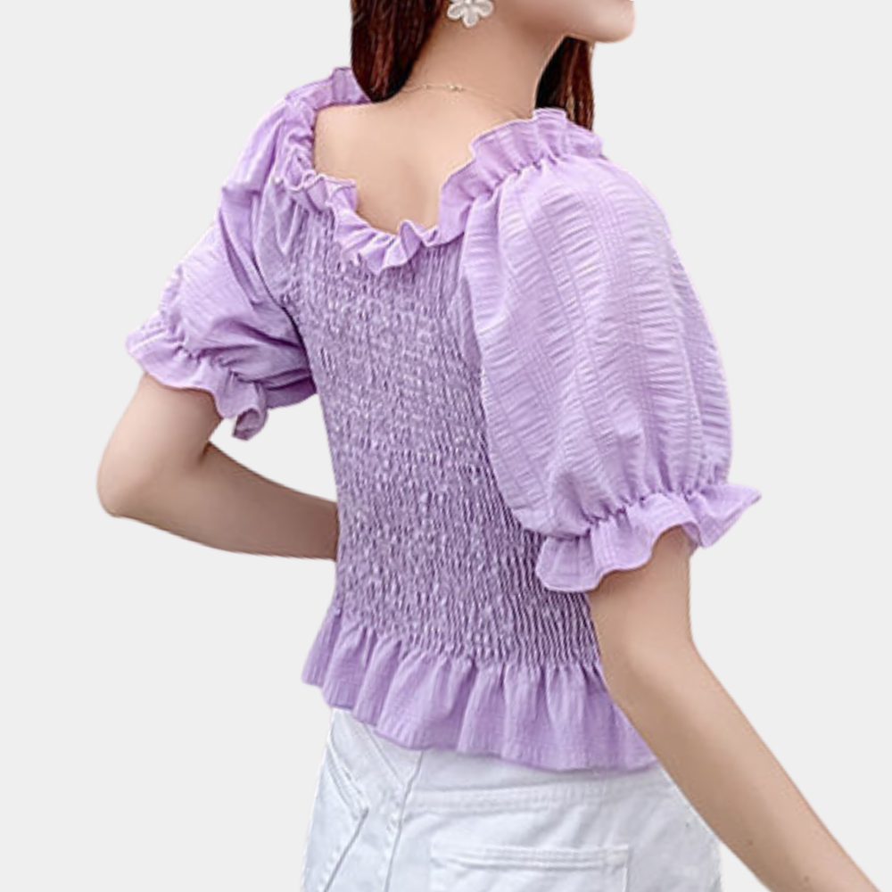 Stilla | Trendy Sommerbluse Med Smukke Pufærmer