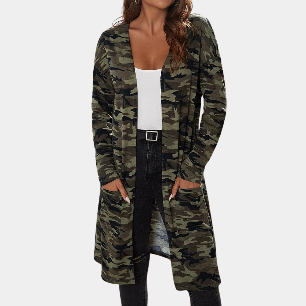 Stilla | Elegant Dame Skjorte Camouflage Med Praktiske Lommer Og En Lang, Elegant Pasform