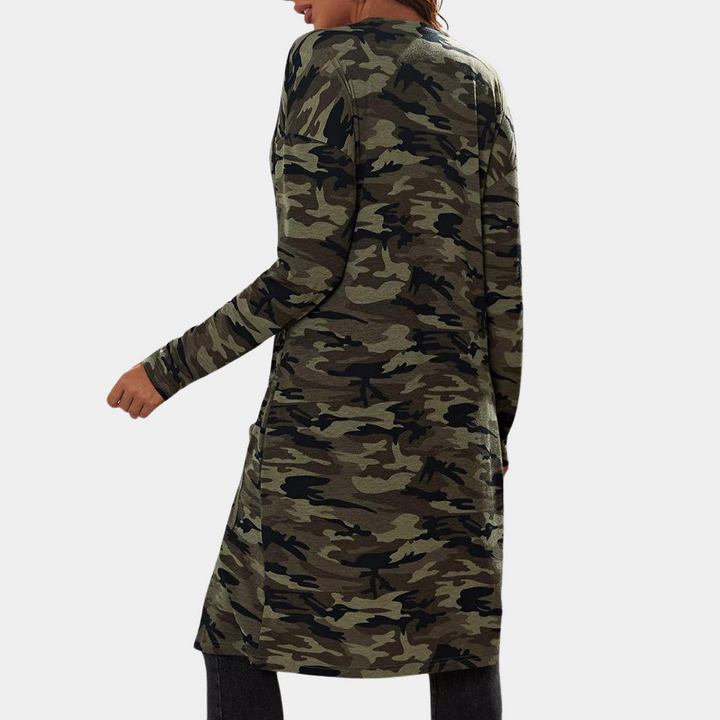 Stilla | Elegant Dame Skjorte Camouflage Med Praktiske Lommer Og En Lang, Elegant Pasform