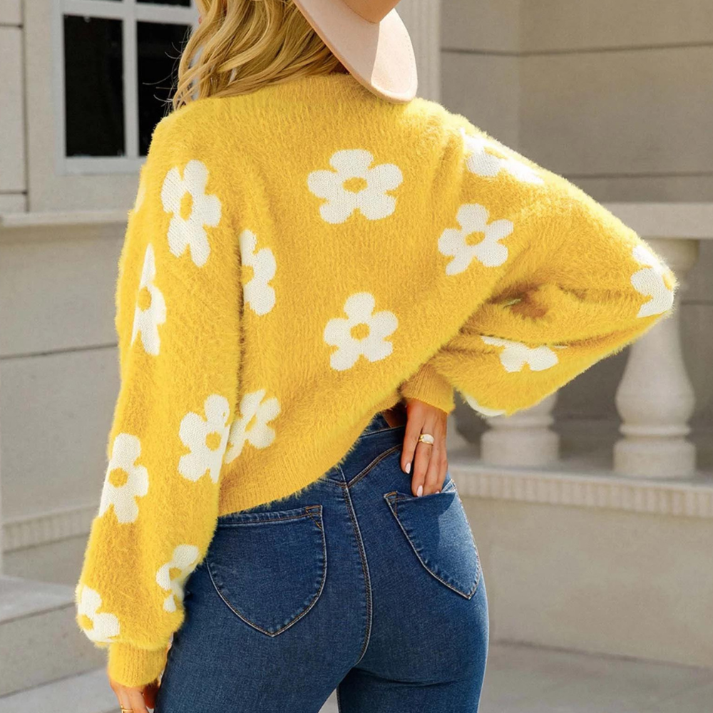 Stilla | Elegant kvinde cardigan med lanterneærmer og lysende blomsterdesign