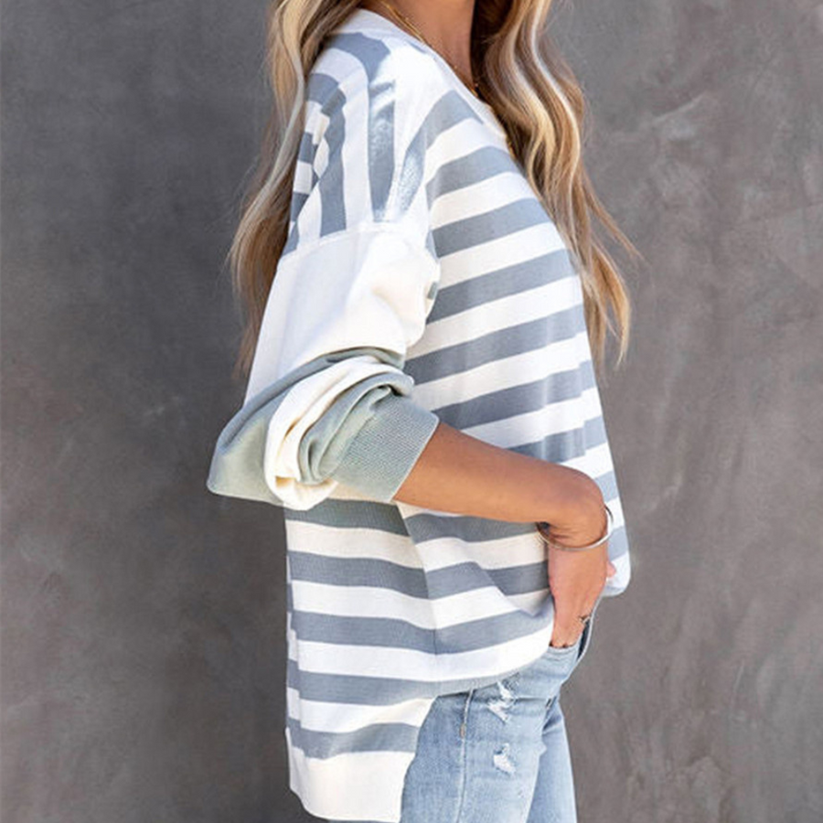 Stilla | Stribet Pullover Med Faldende Skuldre Til Damer
