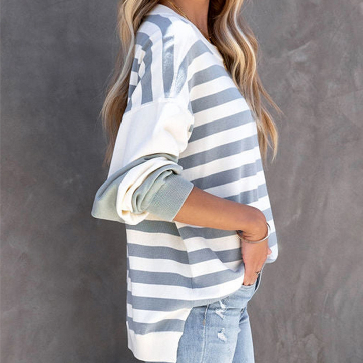 Stilla | Stribet Pullover Med Faldende Skuldre Til Damer