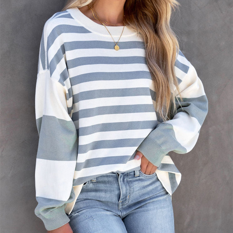 Stilla | Stribet Pullover Med Faldende Skuldre Til Damer