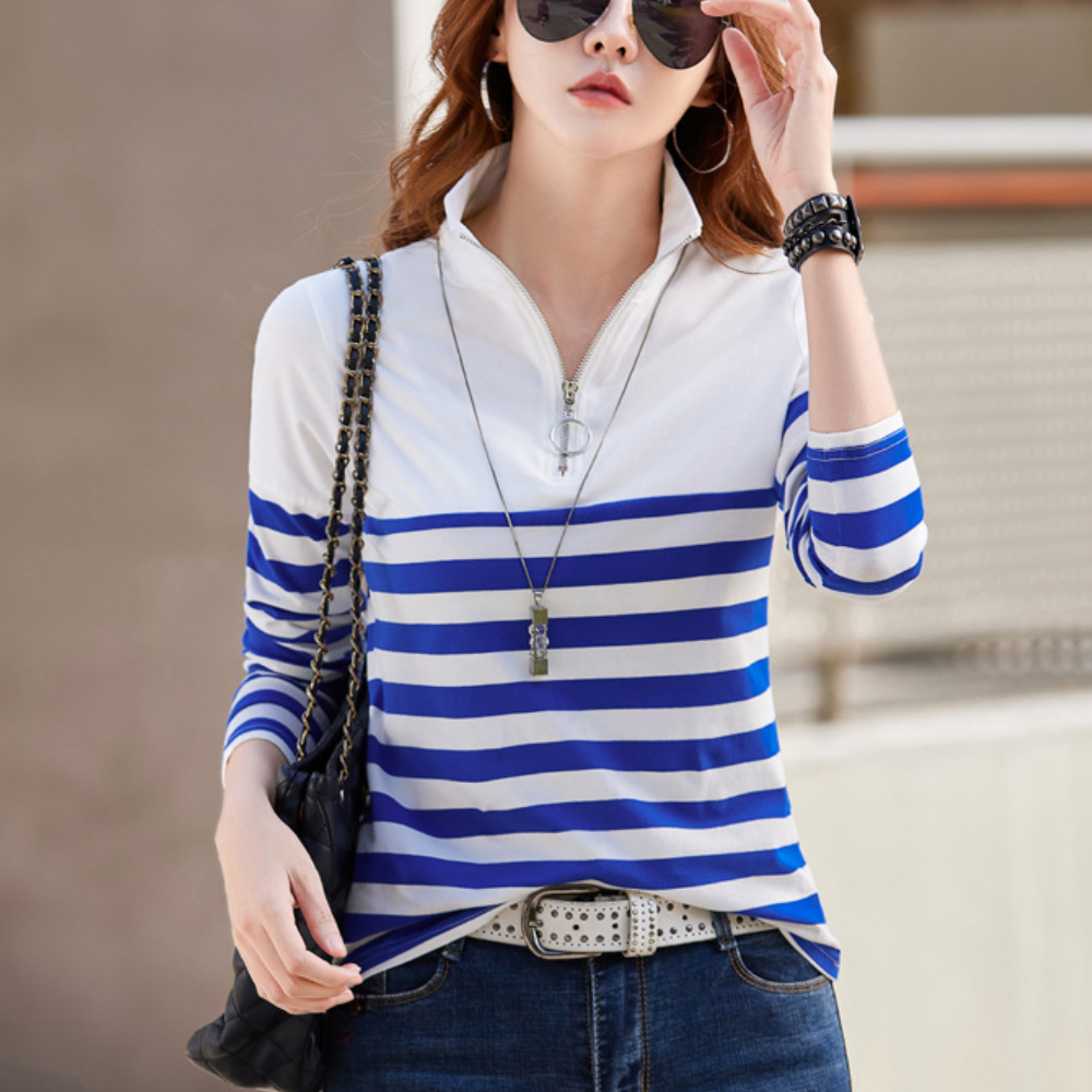 Stilla | Trendy Stribet T-shirt Til Damer