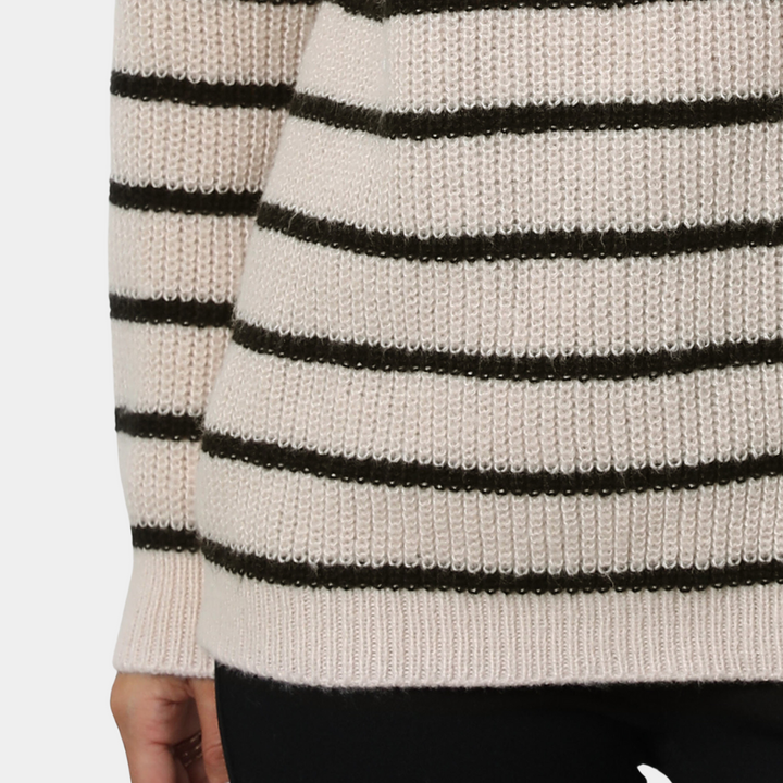 Stilla | Løs Stribet Pullover Med Halv Lynlås Til Damer