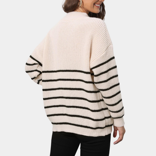 Stilla | Løs Stribet Pullover Med Halv Lynlås Til Damer