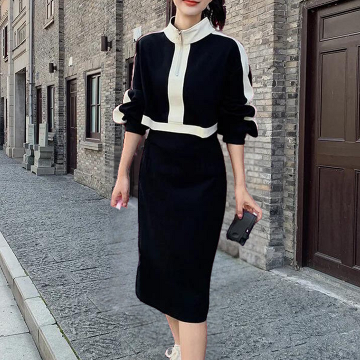 Stilla | Elegant Midi Kjole Med Kvart Lynlås Til Damer