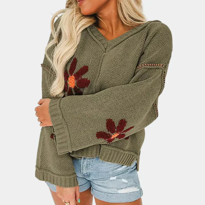 Stilla | Pullover Dame Af Strikket Blomster Mønster
