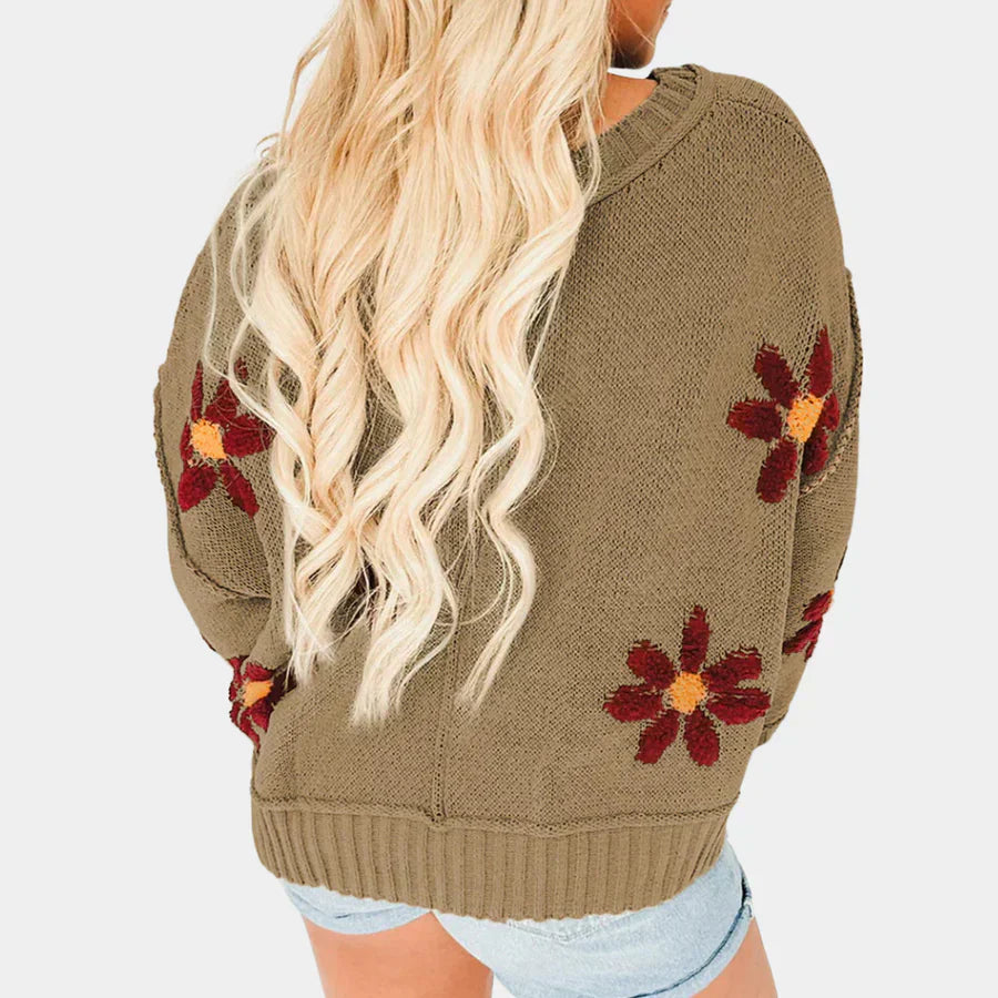 Stilla | Pullover Dame Af Strikket Blomster Mønster
