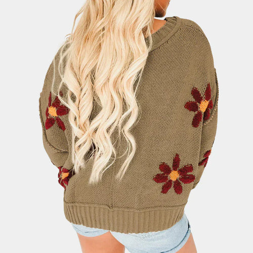Stilla | Pullover Dame Af Strikket Blomster Mønster