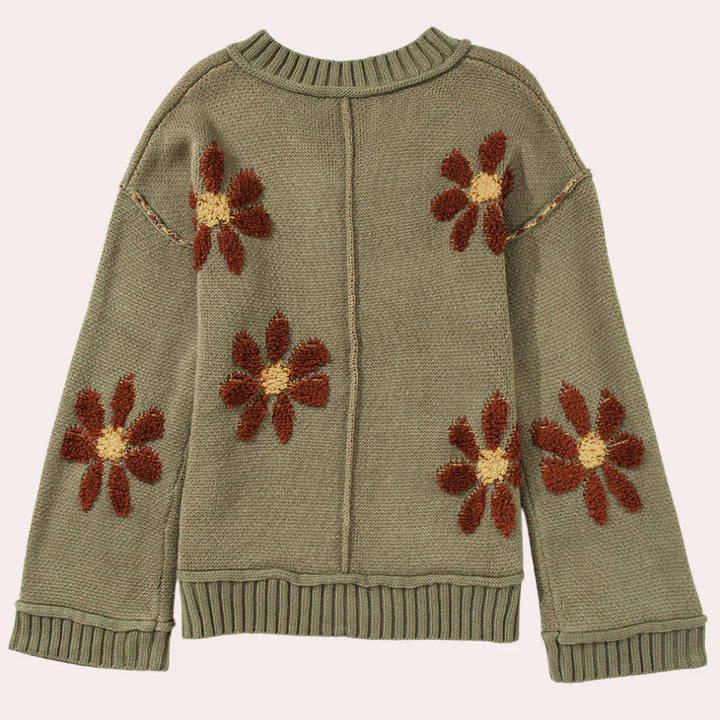 Stilla | Pullover Dame Af Strikket Blomster Mønster
