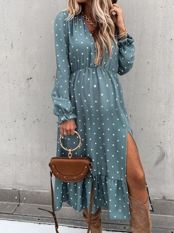 Stilla | Maternity Longuette Kjole Casual Elegante Med Polka Dot Knapper Og Flæser