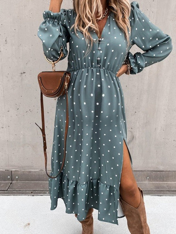 Stilla | Maternity Longuette Kjole Casual Elegante Med Polka Dot Knapper Og Flæser